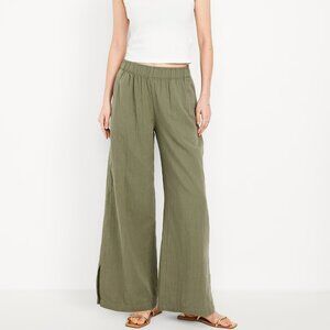 OLD NAVY Women's Olive Green High-Waisted Crinkle Gauze Super Wide-Leg Pants XL
